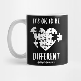 It_s Ok To Be Different Autism Awareness Heart Puzzle Piece Mug